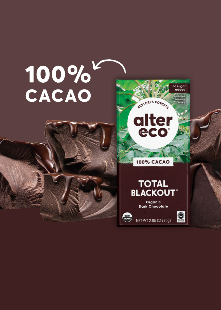 The Alter Eco Super Blackout bar is 90% cacao, super healthy chocolate for your heart